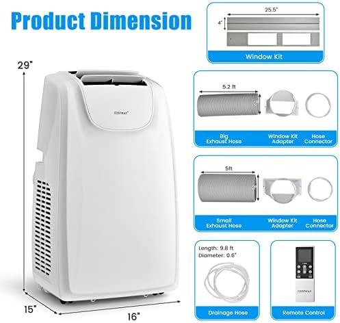 COSTWAY 11500 BTU Portable Air Conditioner with Dual Hose and Remote Control