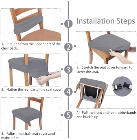 Dining Chair Seat Covers Set of 4 Light Grey Stretch Velvet