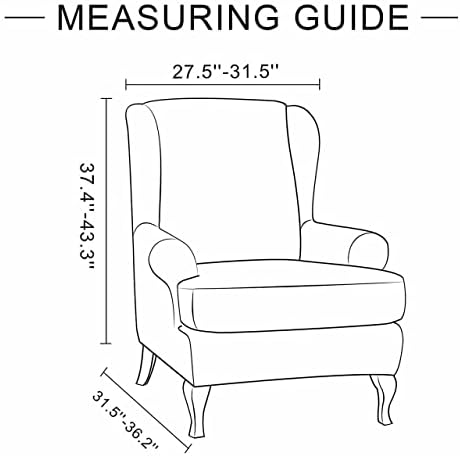 ENOVA HOME Wing Chair Slipcovers 2 Piece Set Grey