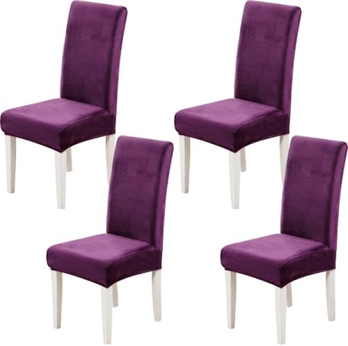 Soft Velvet Dining Chair Covers Set of 4 Purple