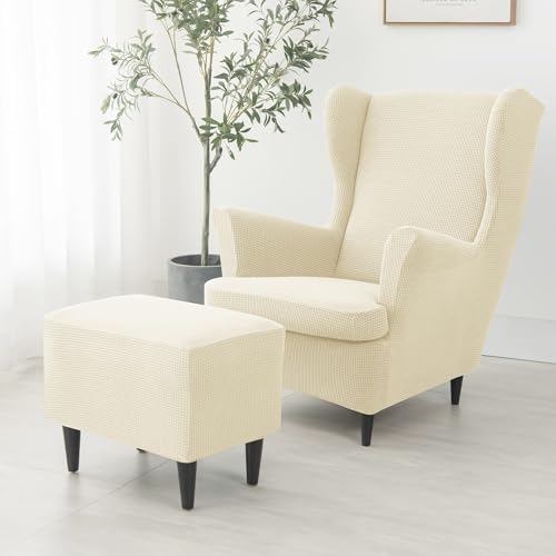 Stretch Wingback Chair Slipcover Set with Elastic Bottom