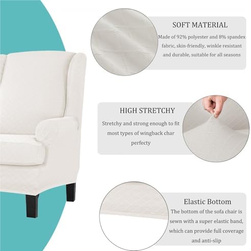 RUIBOBB 2 Piece Wing Chair Slipcover White