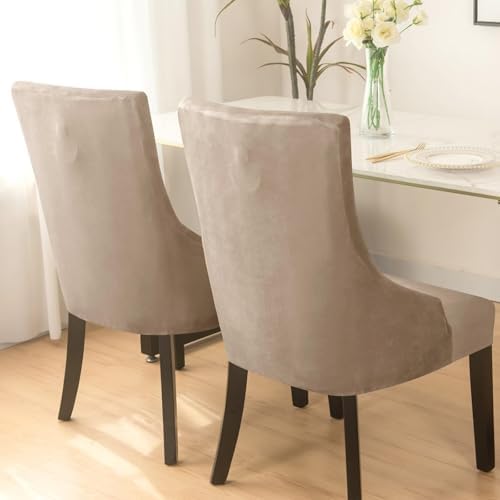 Velvet Stretch Wingback Chair Cover 6PCS Brown