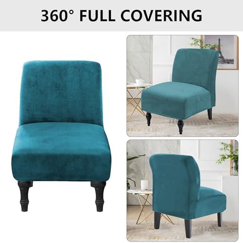 Velvet Armless Chair Covers Peacock Blue Luxury Slipcovers