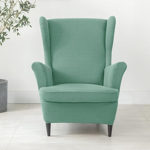 Stretch Wingback Chair Slipcover Set Universal with Elastic Bottom