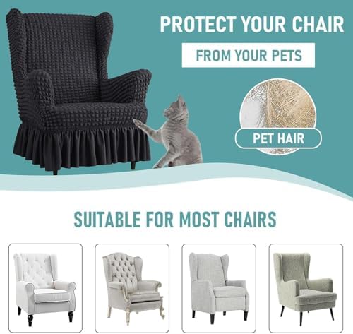 Stretch Seersucker Wingback Chair Slipcover with Skirt