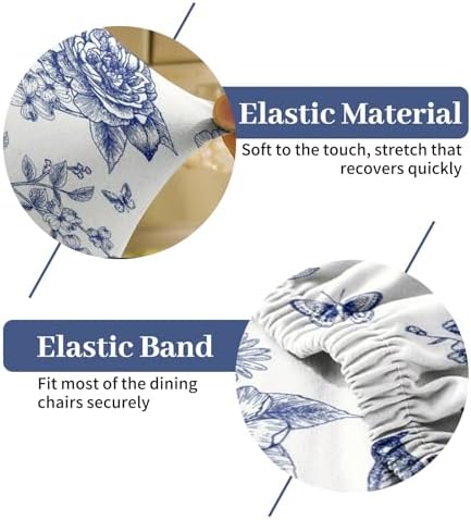 Blue Floral Dining Chair Covers Set of 4