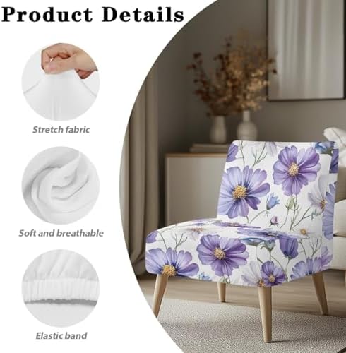 Purple Daisy Print Accent Chair Cover for Armless Chairs