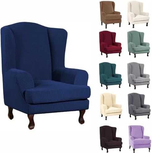INFLAG 2 Piece Wing Chair Slipcover Navy Blue