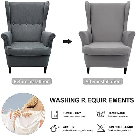 Wingback Chair Covers 2 Piece Set Stretch Fit Washable Checkered Pattern