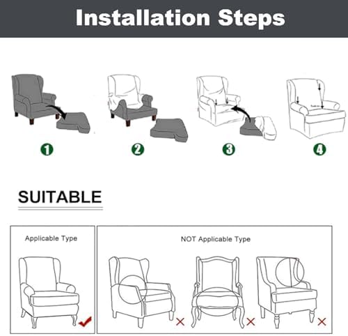 1 Piece Seersucker Stretch Wingback Chair Slipcover with Skirt