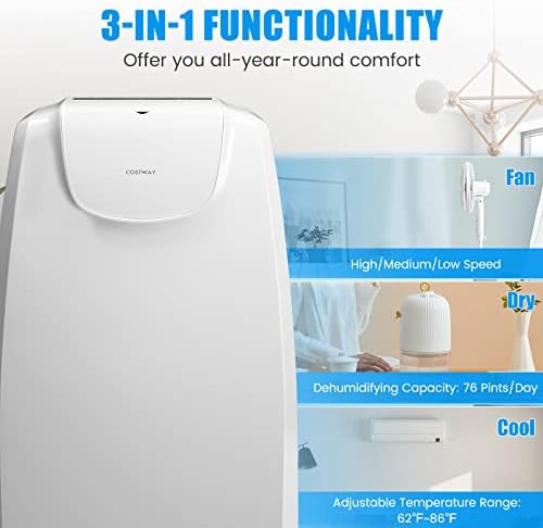 COSTWAY 11500 BTU Portable Air Conditioner with Dual Hose and Remote Control