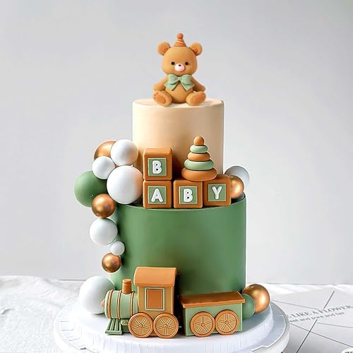 JeVenis Sage Green Bear Cake Decoration Set