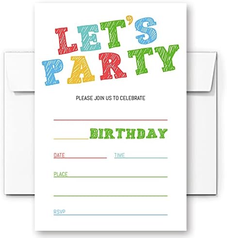 Simple Colorful Birthday Invitations Set of 20