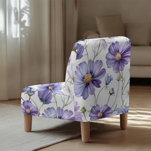 Purple Daisy Print Accent Chair Cover for Armless Chairs