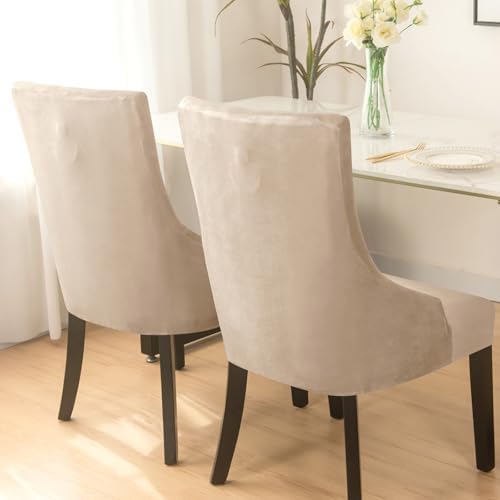 Light Brown Wingback Chair Slipcover 4PCS Velvet Stretch Cover