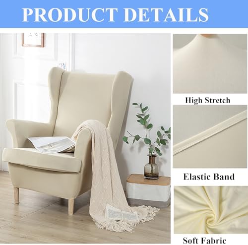 Xingyuxuan 2-Piece Wingback Chair Slipcover - Stretchable Washable Armchair Cover