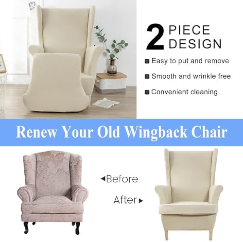 Xingyuxuan 2-Piece Wingback Chair Slipcover - Stretchable Washable Armchair Cover