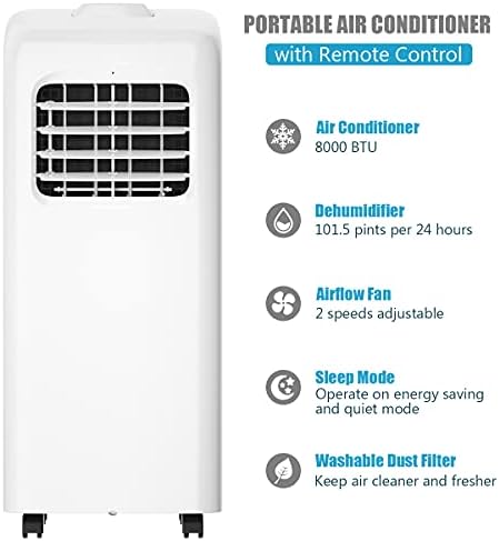 COSTWAY 8000 BTU Portable Air Conditioner with Remote Control