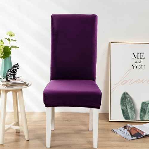 Soft Velvet Dining Chair Covers Set of 4 Purple
