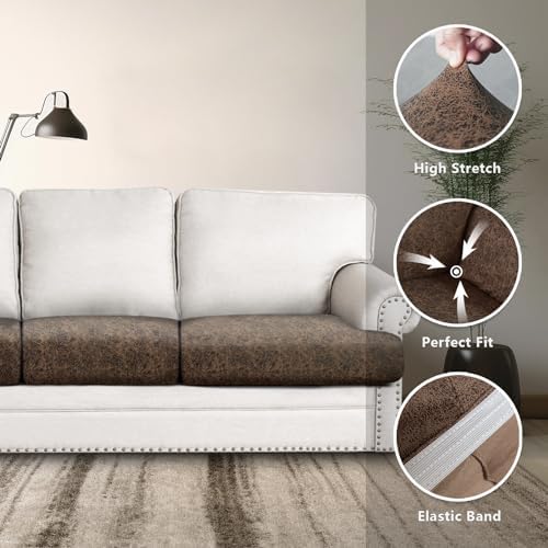 Molasofa Leather Look T-Cushion Sofa Slipcovers Set - 3 Piece Brown