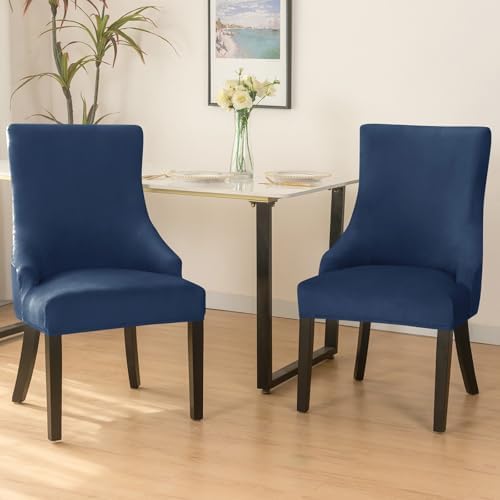 Velvet Stretch Dining Chair Covers 2PCS Navy