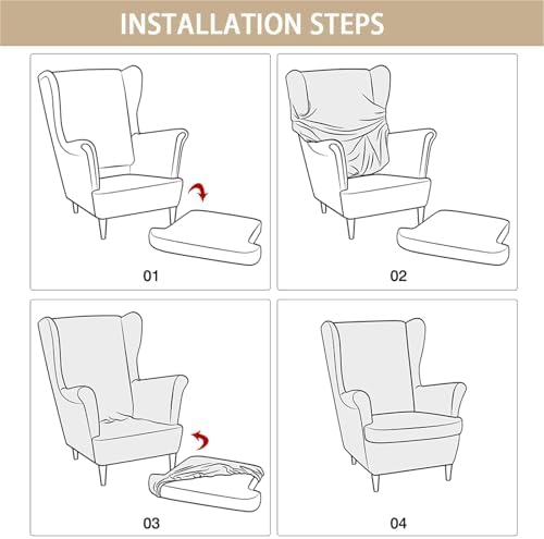 Red Flowers Stretch Wingback Chair Covers 2 Piece