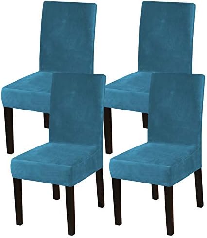 Turquoize Velvet Chair Covers Set of 4 Parson Dining Room Blue Slipcovers