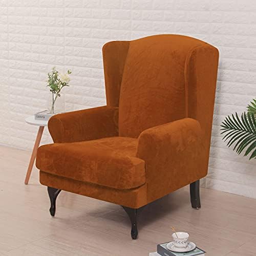 Velvet Wingback Chair Slipcover 2 Piece Set