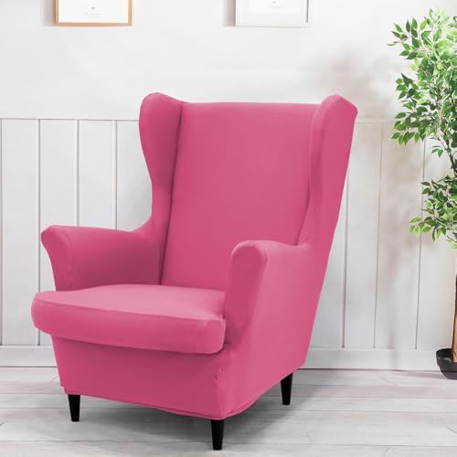 Hot Pink Stretch Wing Chair Covers 2 Piece Set