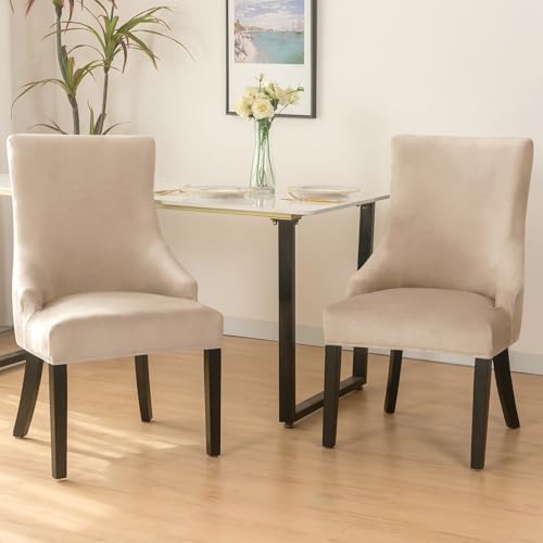 Light Brown Wingback Chair Slipcover 4PCS Velvet Stretch Cover