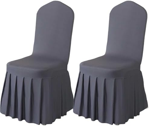 Qubjus 2 Pack Stretch Spandex Dining Chair Covers with Skirt - Grey