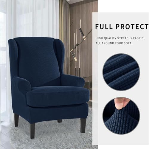 INFLAG 2 Piece Wing Chair Slipcover Navy Blue
