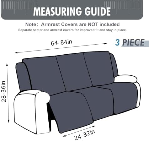 YUEANG 3 Piece Waterproof Recliner Sofa Covers Gray