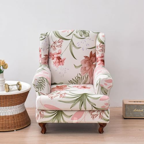 Chickwin Stretch Wingback Chair Slipcover Pink Flower