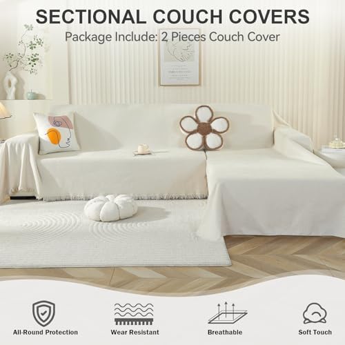 OstepDecor Sectional Couch Covers 2 Pieces Beige