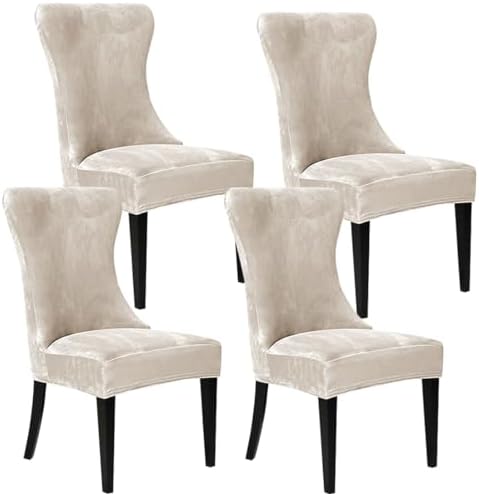 Velvet Dining Chair Cover Set of 4 Beige