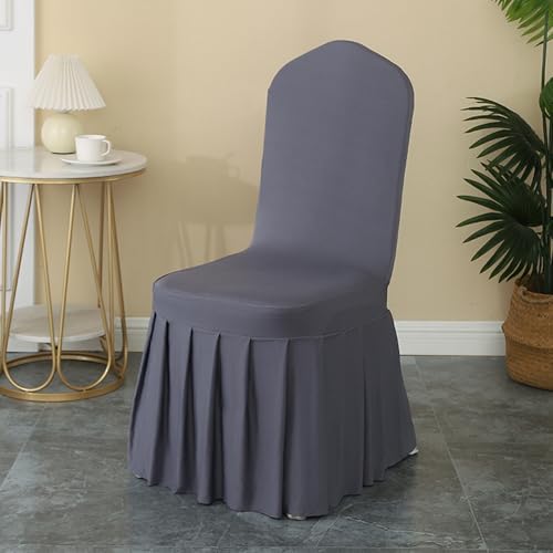 Qubjus 2 Pack Stretch Spandex Dining Chair Covers with Skirt - Grey