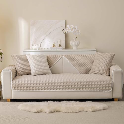 Soft Plush Plaid Couch Cover for 3 Cushion Coffee Table