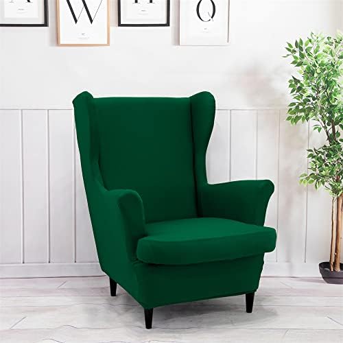 Hiseng Wingback Chair Covers 2 Piece Dark Green