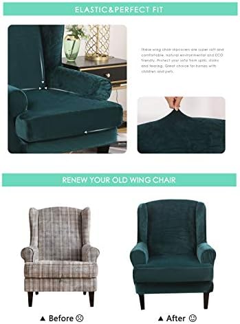 Velvet Wingback Chair Slipcover 2 Piece Set