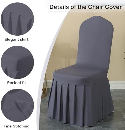 Qubjus 2 Pack Stretch Spandex Dining Chair Covers with Skirt - Grey