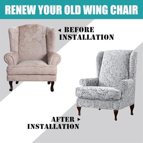 Stretch Wingback Chair Covers 2 Piece Set for Living Room