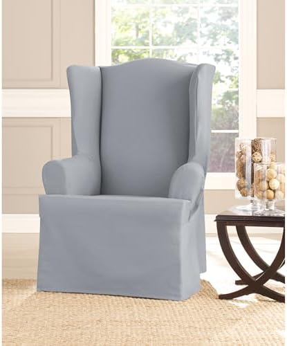 SureFit Heavyweight Cotton Duck Wing Chair Slipcover Pacific Blue