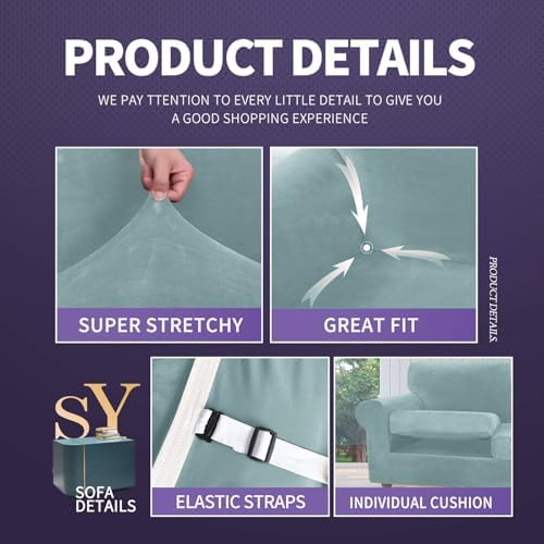 ZNSAYOTX Velvet Sofa Slipcover 4 Piece for 3 Cushion Couch