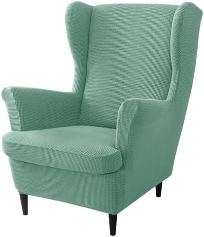 Stretch Wingback Chair Slipcover Set Universal with Elastic Bottom