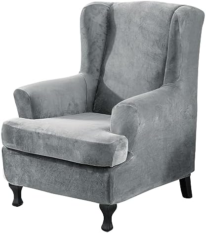 CZL Velvet Plush Wingback Chair Slipcover 2 Piece Set