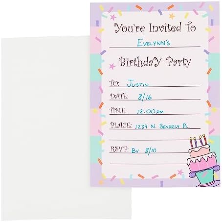 Juvale 24 Pack Birthday Invites for Girls with Envelopes