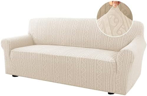 HVERSAILTEX Sofa Slipcover with Elastic Bottom Ivory 75-85 Inches