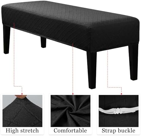 Lebaley Chair Covers for Dining Bench - Stretch Jacquard Removable Washable Black